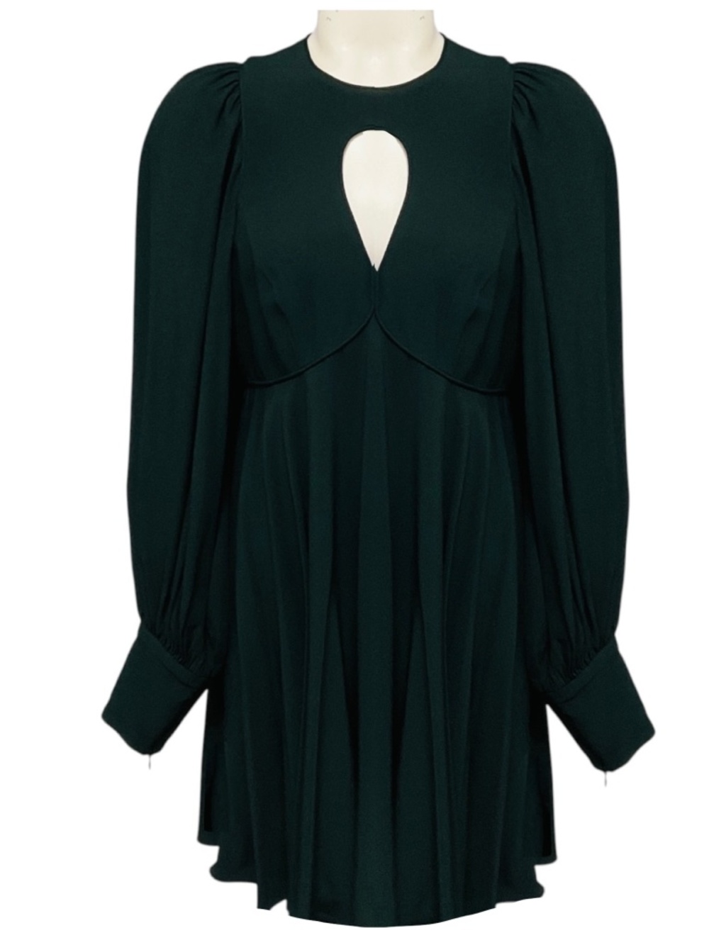 ZIMMERMANN DARK GREEN CREPE CUTOUT KEYHOLE LONG SLEEVE MINI DRESS